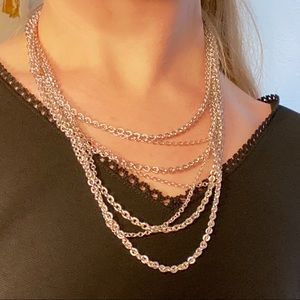 3/$20 Avon signed vintage multi-strand silver tone necklace with oval clasp